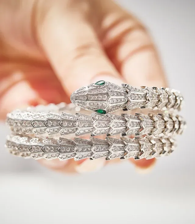 Bvlgari Serpenti Triple-Coil Pavé Diamond and Emerald Bracelet 2