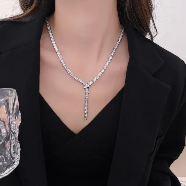 Bvlgari Serpenti Viper Pavé हीरा चाँदी का हार 2