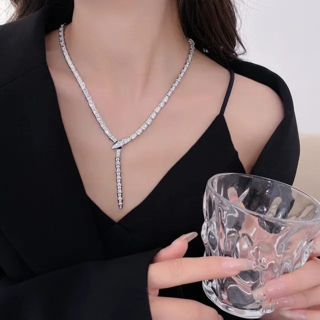 Bvlgari Serpenti Viper Pavé हीरा चाँदी का हार 3
