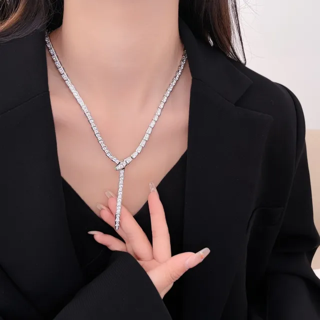 Bvlgari Serpenti Viper Pavé हीरा चाँदी का हार 4