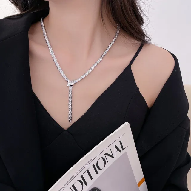 Bvlgari Serpenti Viper Pavé हीरा चाँदी का हार 5