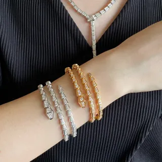 Bvlgari Serpenti Viper Silver Gold Articulated Serpentine Pavé Diamond Bracelet