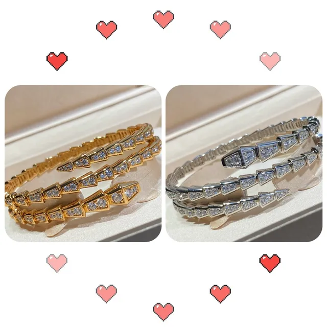 Bvlgari Serpenti Viper 银金 铰接蛇形 镶钻石 手链 2