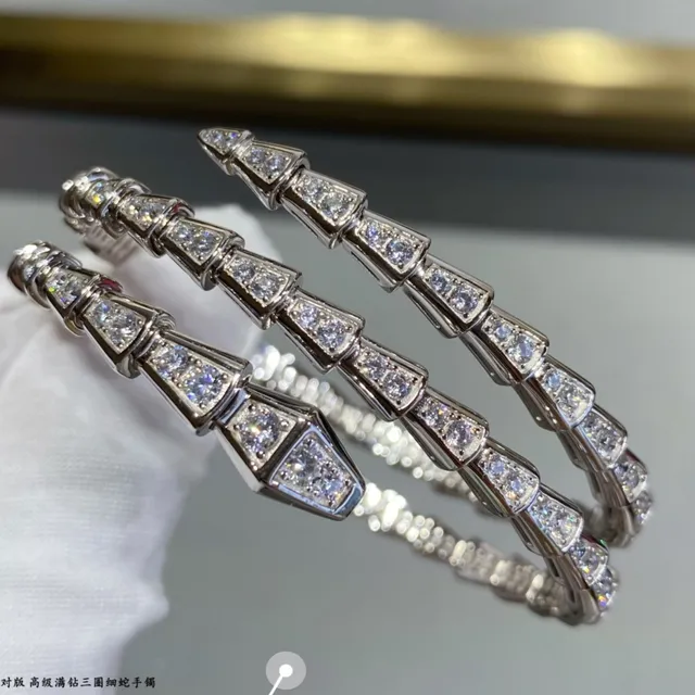 Bvlgari Serpenti Viper 银金 铰接蛇形 镶钻石 手链 3