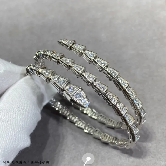 Bvlgari Serpenti Viper 银金 铰接蛇形 镶钻石 手链 5