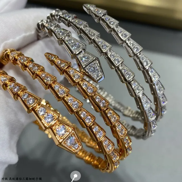 Bvlgari Serpenti Viper 银金 铰接蛇形 镶钻石 手链 8