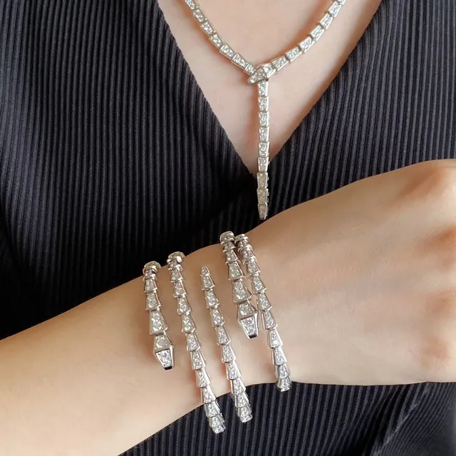 Bvlgari Serpenti Viper 银金 铰接蛇形 镶钻石 手链 9