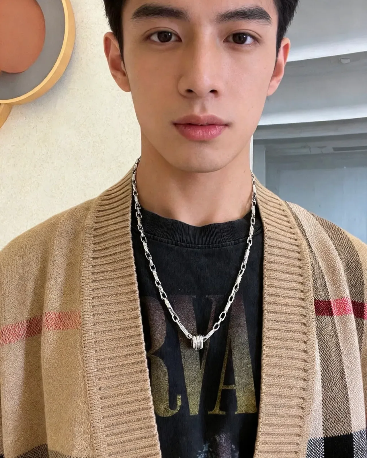 Bvlgari 银黑粗链纹理金属项链 3