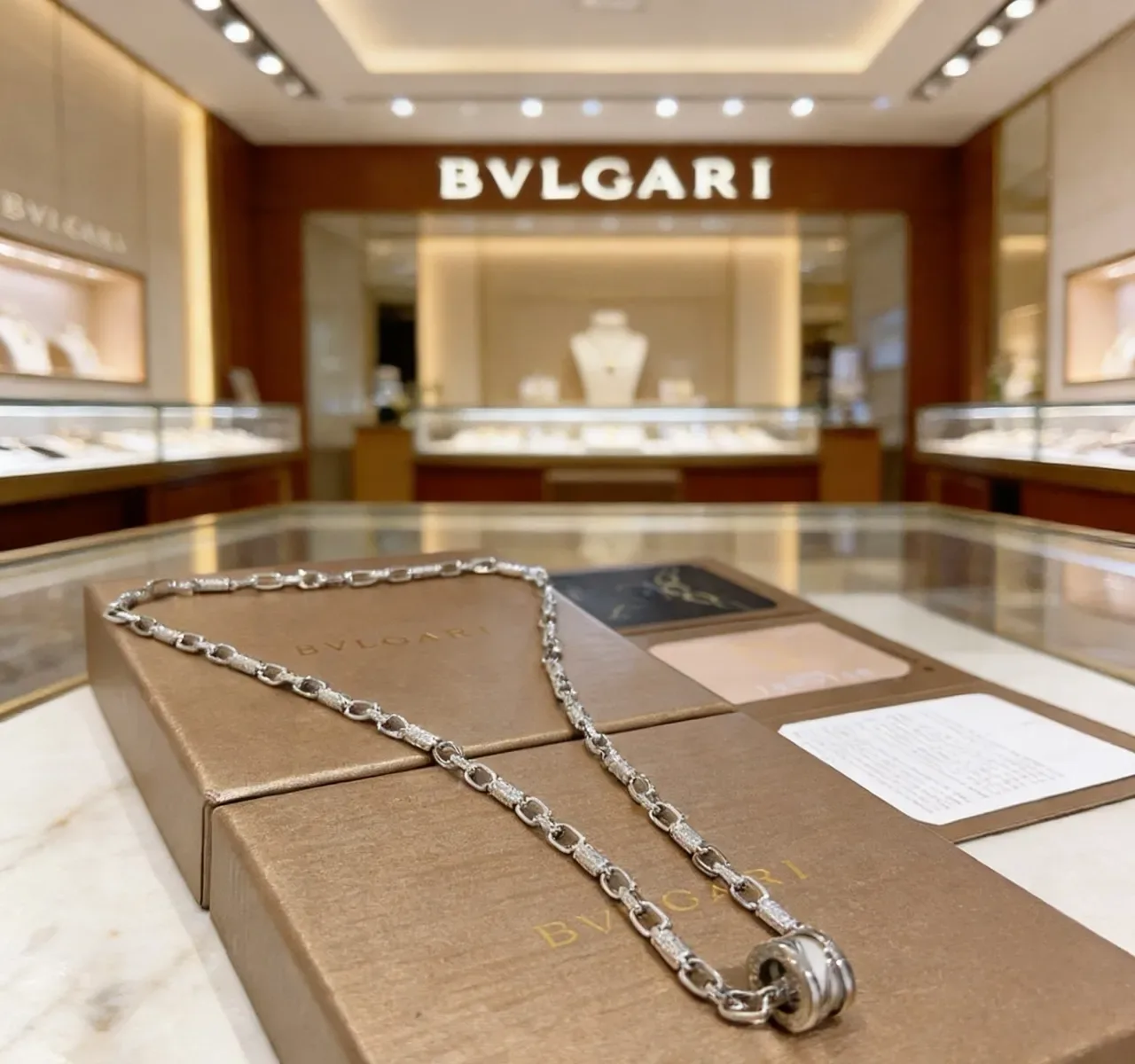 Bvlgari 银黑粗链纹理金属项链 4