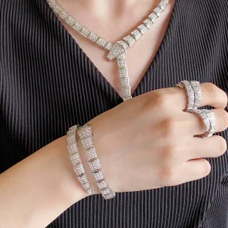 Bvlgari Silver White Articulated Segmented Pavé-Set Necklace