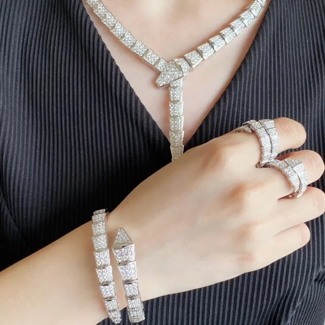 Bvlgari Silver White Articulated Segmented Pavé-Set Necklace 9