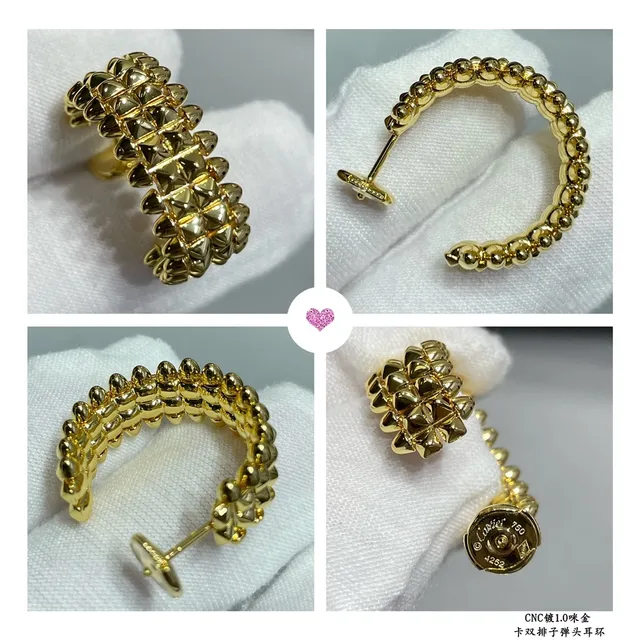 Cartier C de Oro Blanco doble fila Pavé-Set Pendientes 2