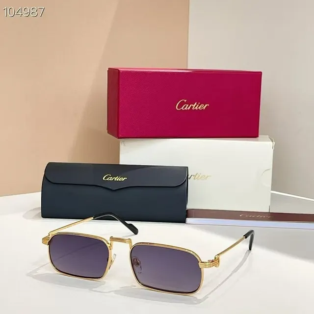 Cartier CT0776S نظارات شمسية معدنية مستطيلة ذهبية بنفسجية 2