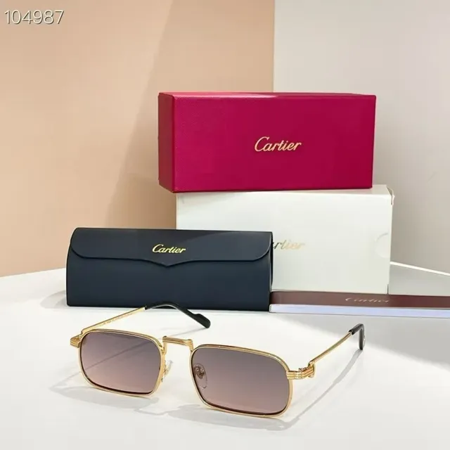Cartier CT0776S نظارات شمسية معدنية مستطيلة ذهبية بنفسجية 3