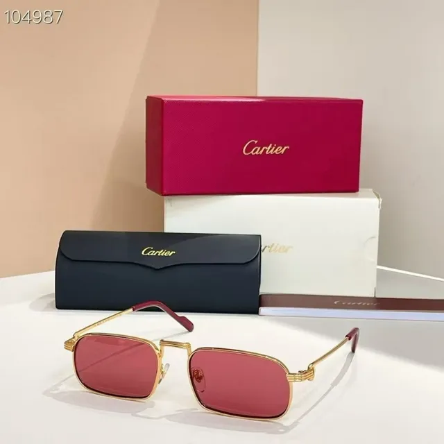 Cartier CT0776S نظارات شمسية معدنية مستطيلة ذهبية بنفسجية 4