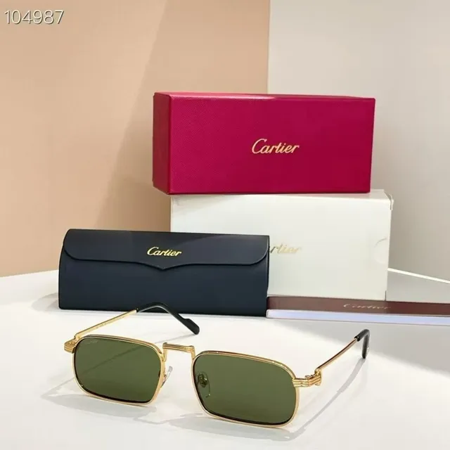 Cartier CT0776S نظارات شمسية معدنية مستطيلة ذهبية بنفسجية 5