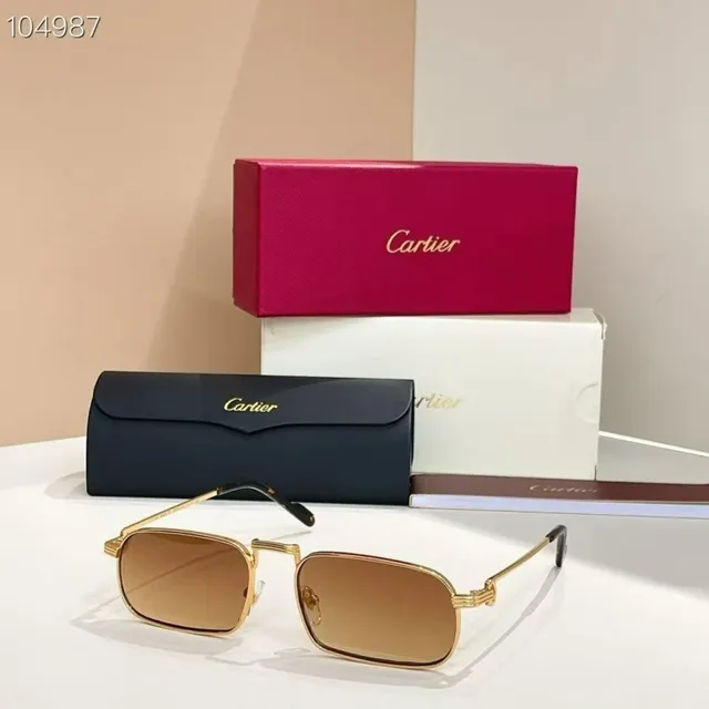 Cartier CT0776S نظارات شمسية معدنية مستطيلة ذهبية بنفسجية 6