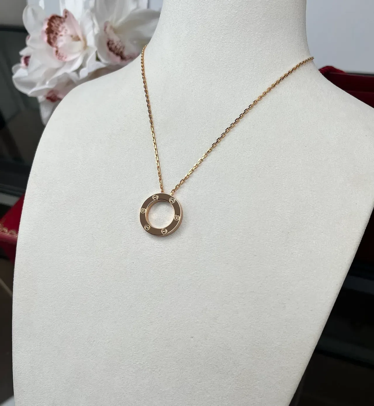 Cartier Gold Red Chain Circular Open-Ring Pendant Necklace 3