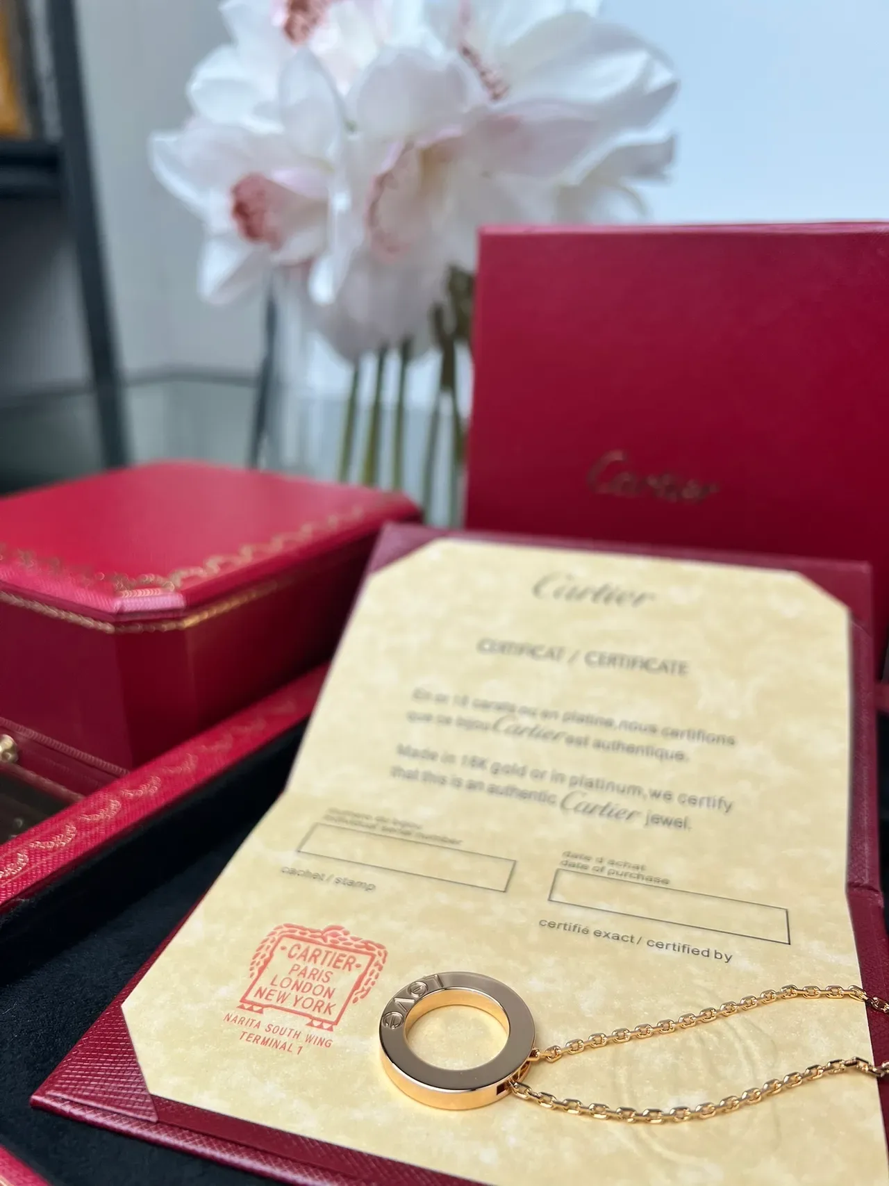 Cartier Gold Red Chain Circular Open-Ring Pendant Necklace 7