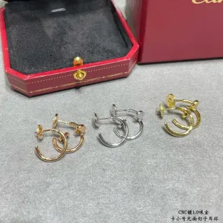 Cartier Gold Silver Compact C-Shaped Hoops Polished Finish Earrings