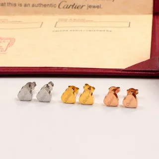 Cartier أقراط قلبية فضة وذهب نقش لوجو