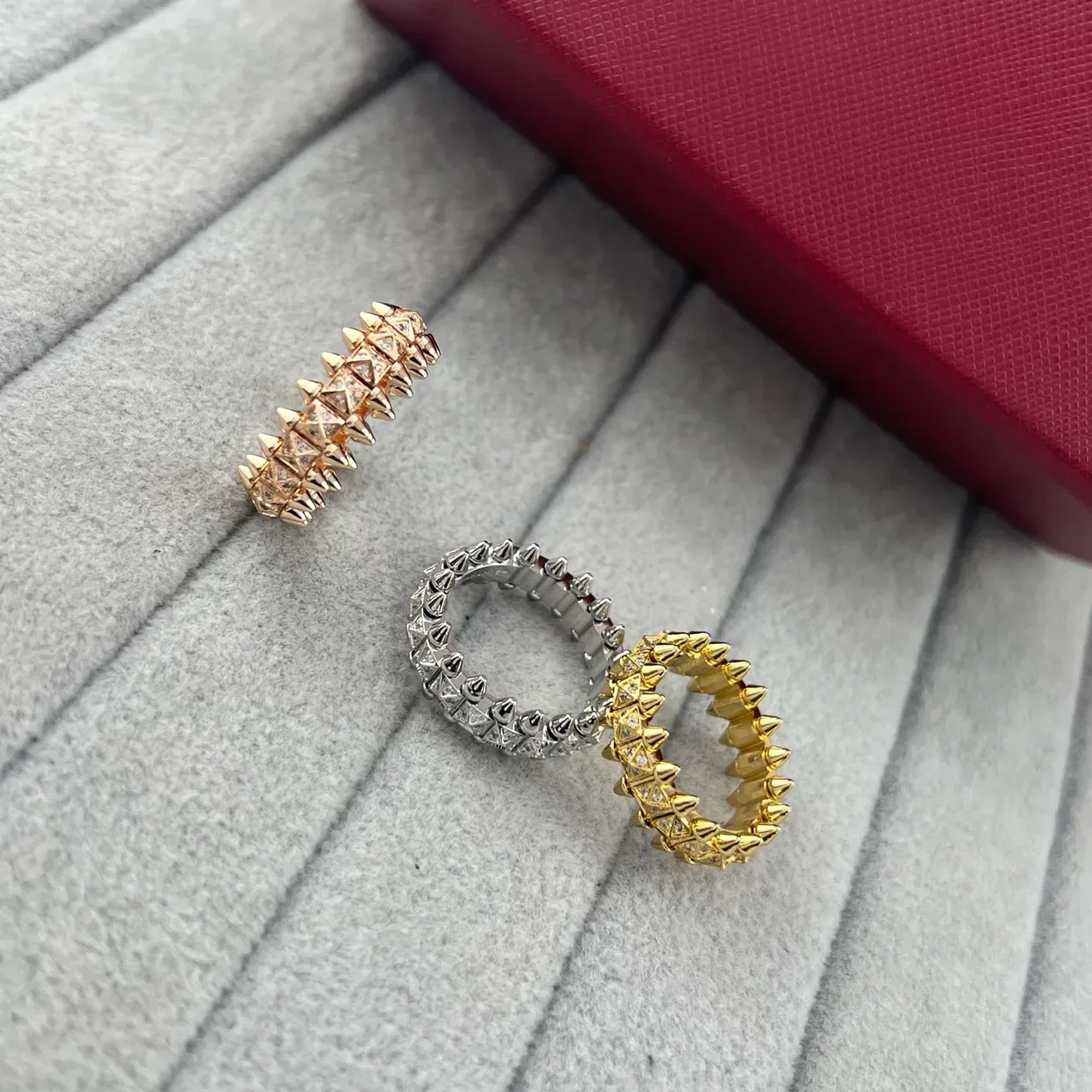 Cartier Juste un Clou Gold Silver Spiked Crown Motif Pavé-Set Triangular Facets Ring 6