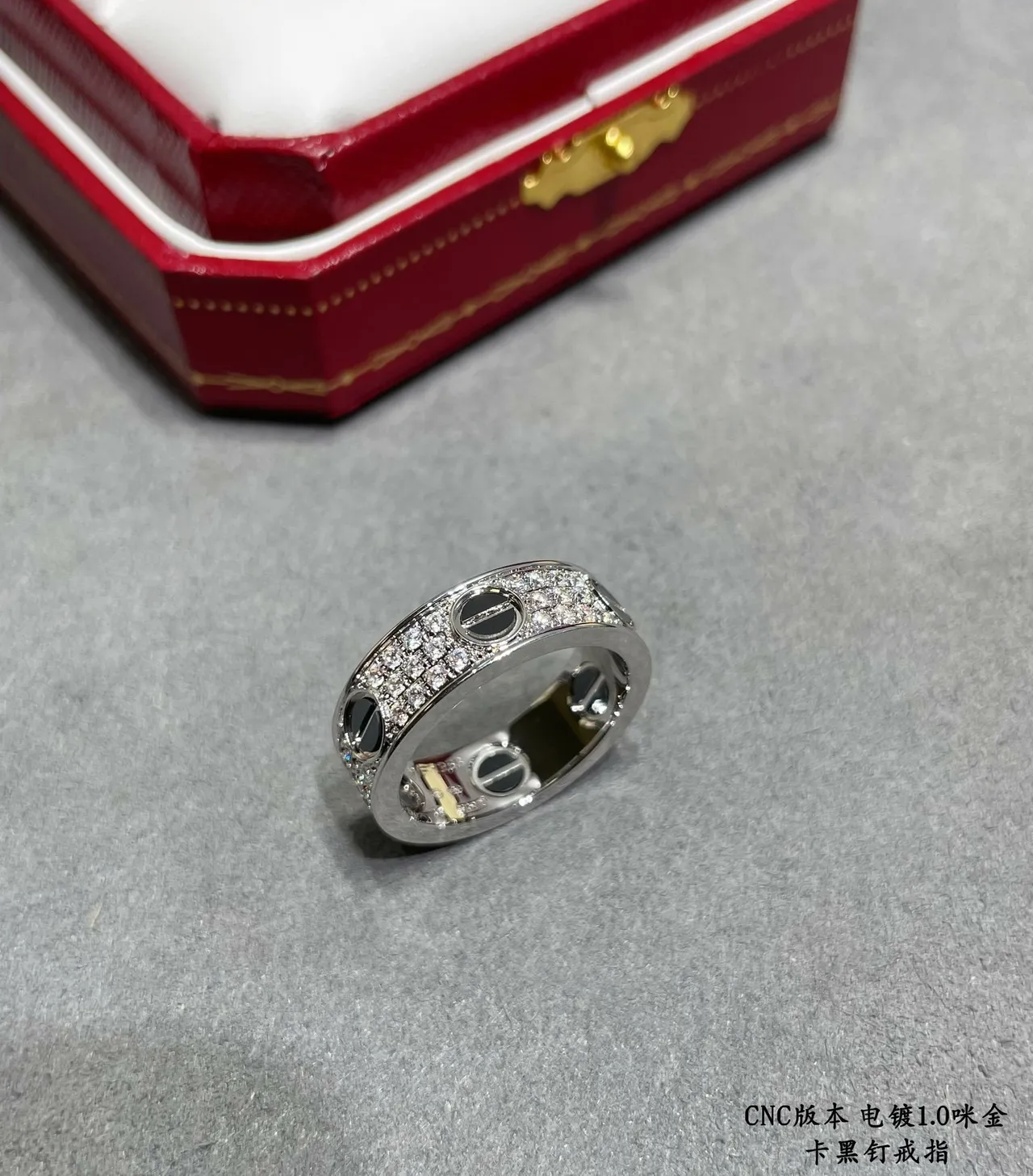 Cartier Juste un Clou Wide Pavé चांदी काला एनामेल अंगूठी 3