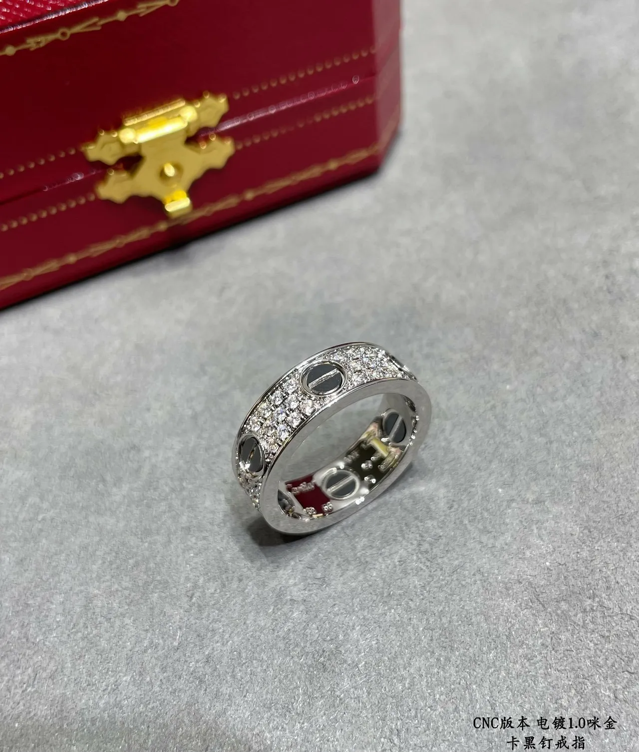 Cartier Juste un Clou Wide Pavé चांदी काला एनामेल अंगूठी 4