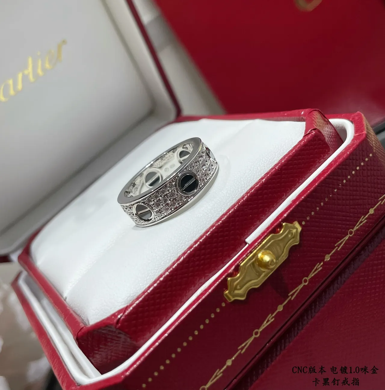 Cartier Juste un Clou Wide Pavé चांदी काला एनामेल अंगूठी 6