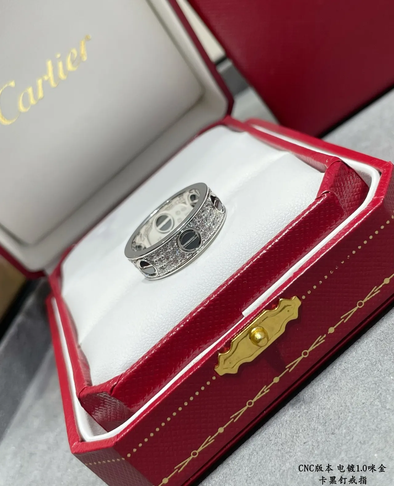 Cartier Juste un Clou Wide Pavé चांदी काला एनामेल अंगूठी 7