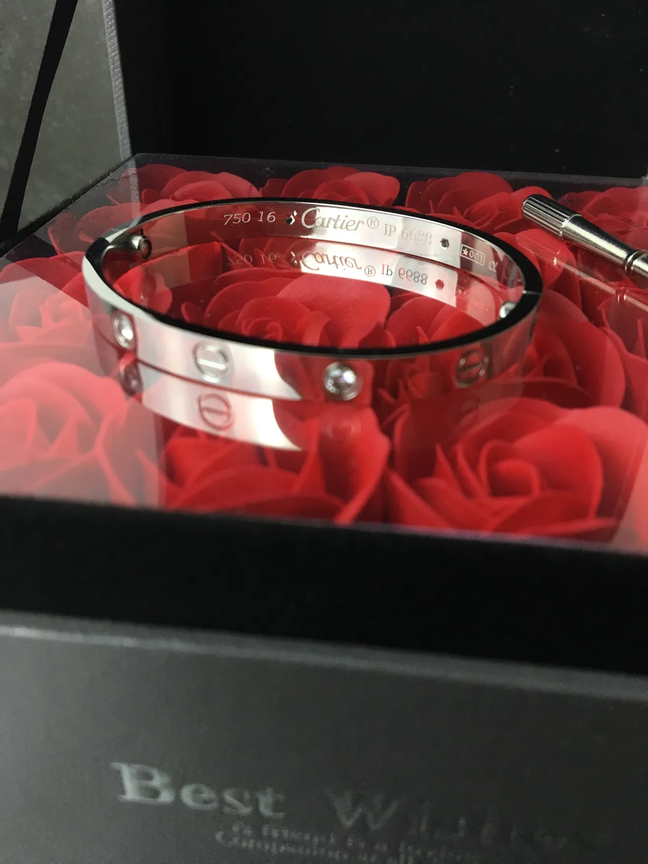 Cartier Love Bracelet pulsera de metal blanco pulido con motivo de tornillo 7