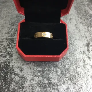 Cartier Love Gold Black Flat-Profile Band Single Central Round Diamond Ring