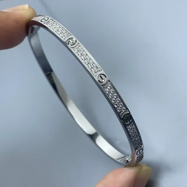 Cartier Love Gold Silver Screw-Motif Pavé-Set Bracelet 5