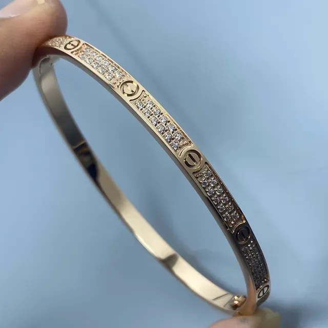 Cartier Love Gold Silver Screw-Motif Pavé-Set Bracelet 6