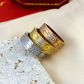 Cartier Love Ring فضة الذهب الأصفر الذهب الوردي Pavé Stackable Rings