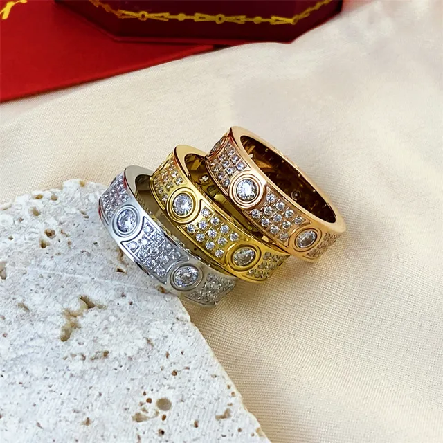Cartier Love Ring Silver Yellow Gold Rose Gold Pavé Stackable Rings 4