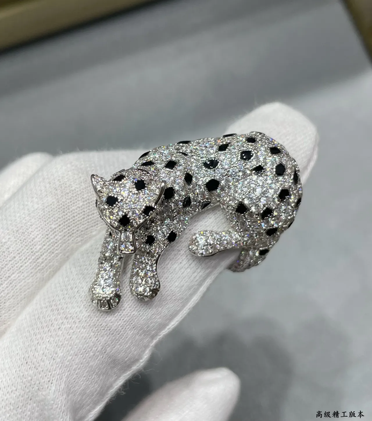 Cartier Panthère Crouching Panther Pavé Crystal and Black Enamel Brooch 4