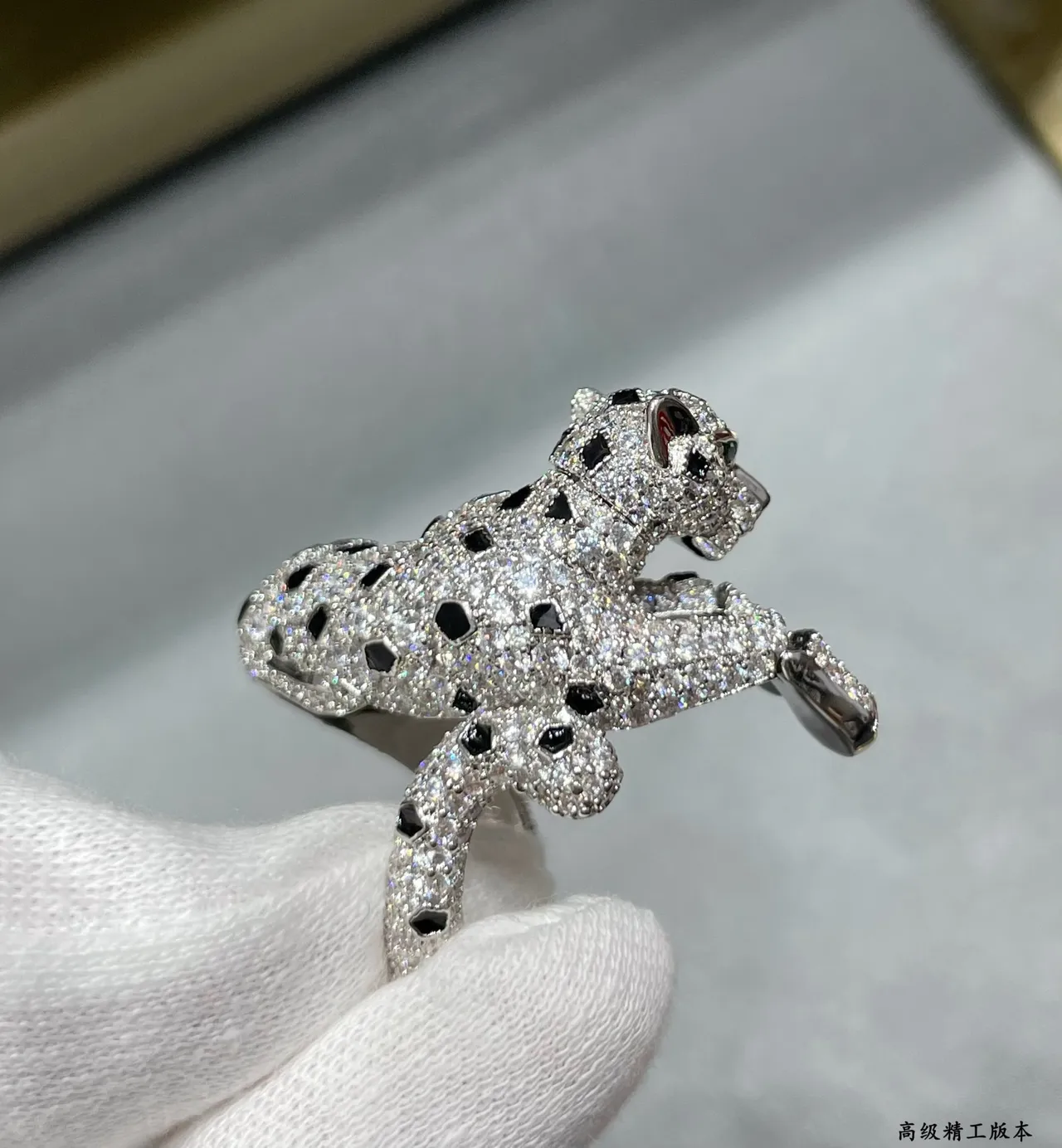Cartier Panthère Crouching Panther Pavé Crystal and Black Enamel Brooch 6