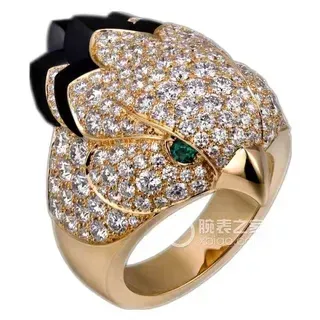 Cartier Panthère প্যান্থার হেড Pavé ডায়মন্ড ইমারল্ড অনিক্স রিং