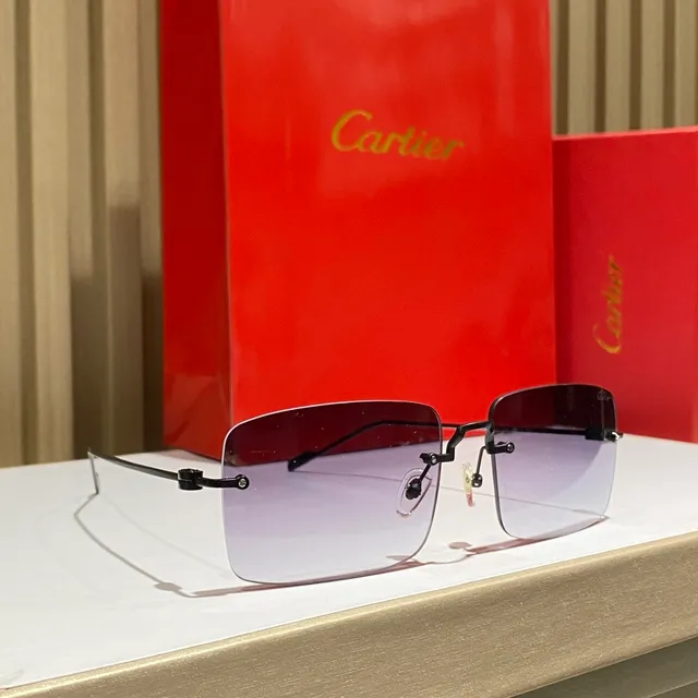 Cartier Lunettes de Soleil Rectangulaires Sans Bordure Dégradé 6