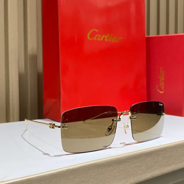 Cartier Lunettes de Soleil Rectangulaires Sans Bordure Dégradé 7