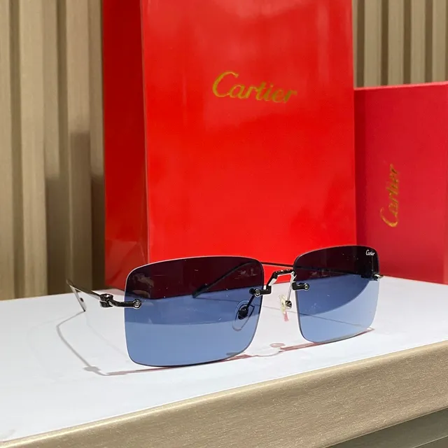 Cartier Lunettes de Soleil Rectangulaires Sans Bordure Dégradé 8