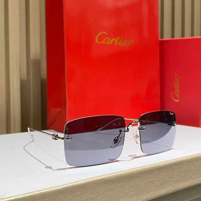 Cartier Lunettes de Soleil Rectangulaires Sans Bordure Dégradé 9