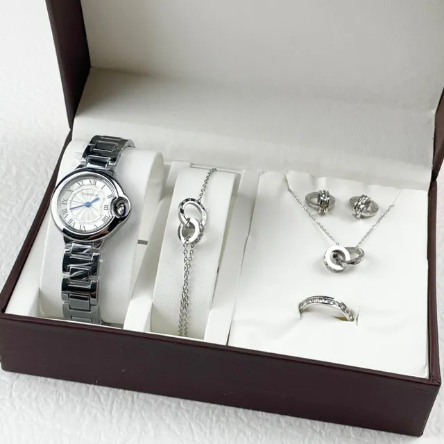 Cartier Prata Branco Caso Redondo Pulseira de Metal Integrada Colar 8