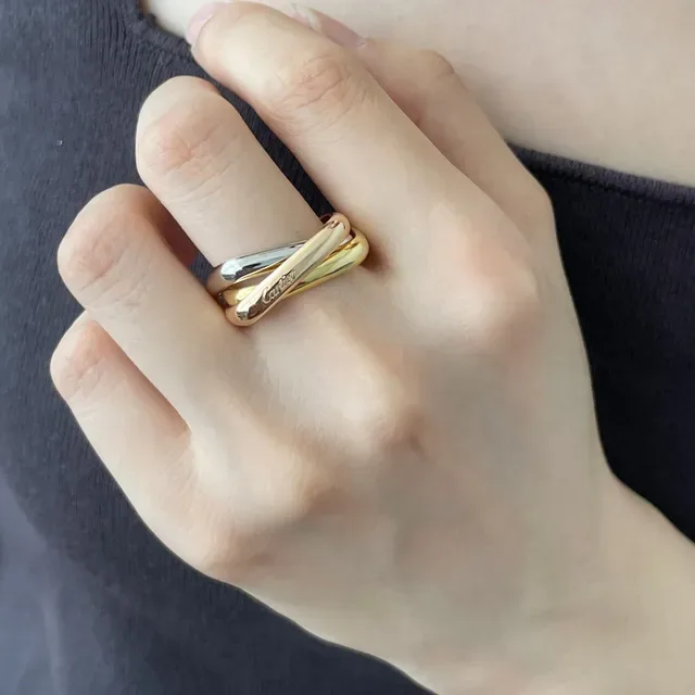 Cartier Trinity Gold Silver Interlocking Triple-Band Polished Ring 7