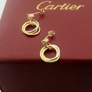 Cartier Trinity Interlocking Double-Ring Diamond Stud Earrings