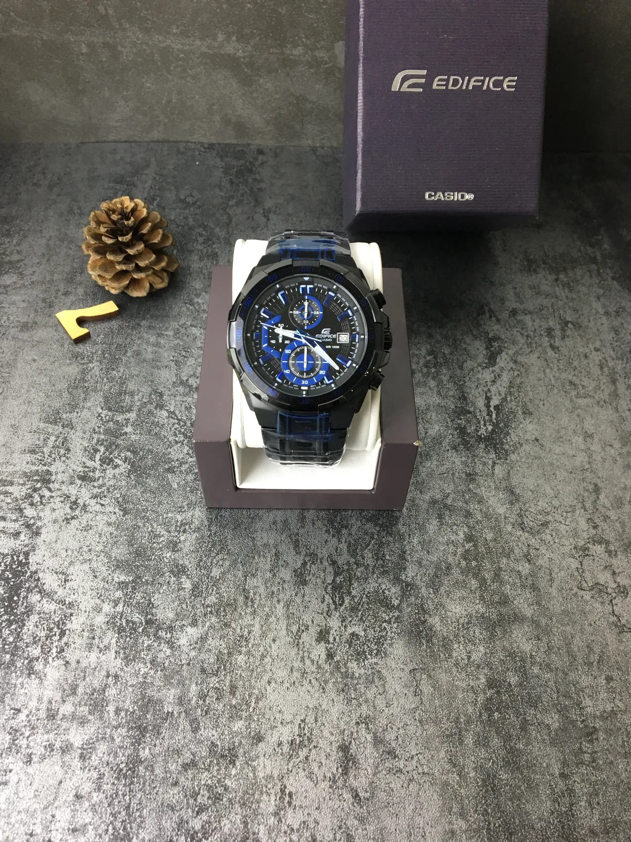 Casio Black Blue Resin Case Chronograph Dial Watch 2