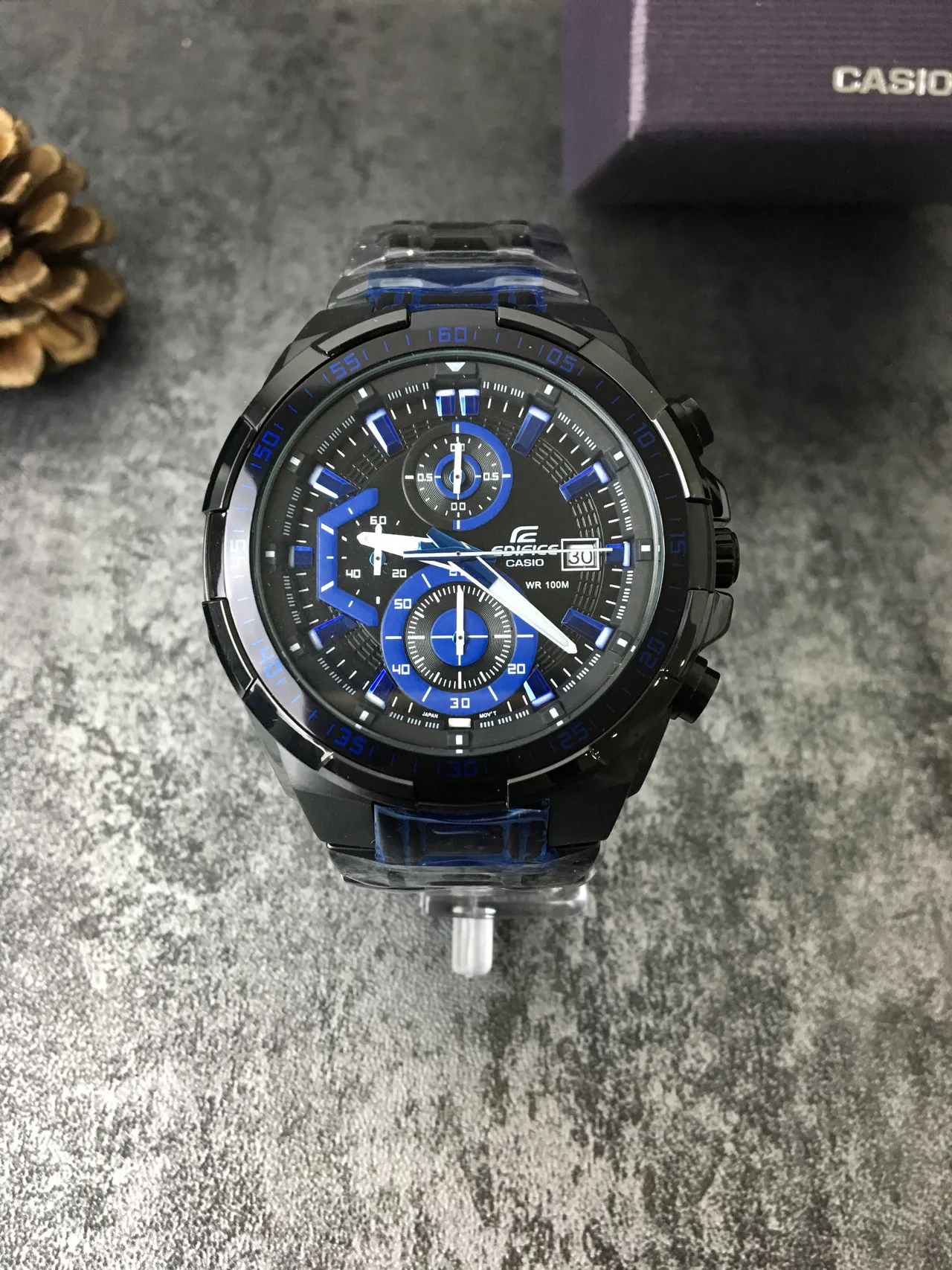 Casio Black Blue Resin Case Chronograph Dial Watch 4