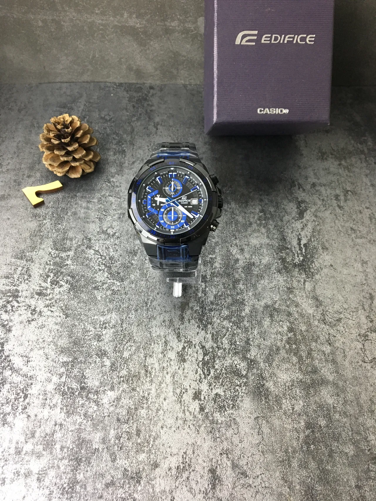 Casio Black Blue Resin Case Chronograph Dial Watch 5