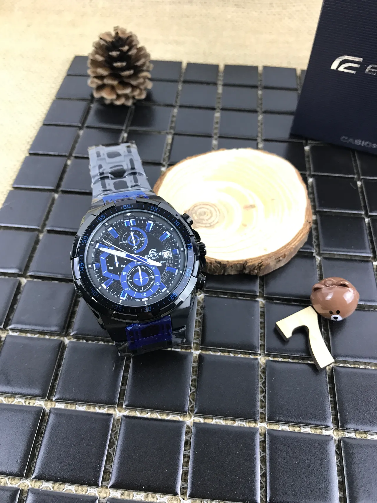 Casio Black Blue Resin Case Chronograph Dial Watch 9